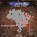 Miniatrua de imagem. Pôster mostrando um mapa do Brasil, indicando quais estados possuem artistas que participaram do cardgame